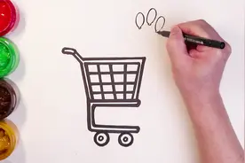 超市购物车简笔画彩色,儿童绘画创意购物车画法,趣味简笔画
