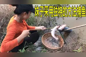妹子采用独特方法的捕鱼，一袋烟的功夫收获十多斤，网友直呼神奇视频封面
