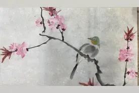 碧桃秀眼画法2：鸟眼睛周围要深颜色，赭石勾轮廓