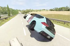 BeamNG：高速行驶汽车一边轮子开上斜坡，实现空中螺旋飞跃