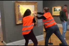 莫奈名画《干草堆》遭殃！ 被德国环保人士连泼两盆泼土豆泥视频封面