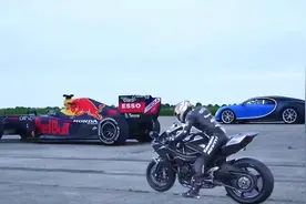 摩托神车川崎H2R极速400km/h，真的能跑赢F1赛车和布加迪吗？视频封面