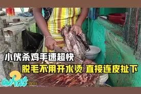 小伙杀鸡手速超快，脱毛不用开水烫，直接连皮扯下，过程简单粗暴视频封面