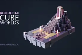 使用Blender基础方块建模游戏风格金字塔模型和渲染视频封面