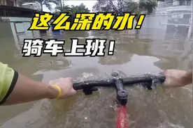 街道被水淹了，小哥挑战骑自行车涉水上班，你猜能成功吗？视频封面