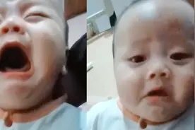 妈妈模仿宝宝哭泣 萌娃听后止泣一脸懵 网友：被带偏忘了怎么哭了