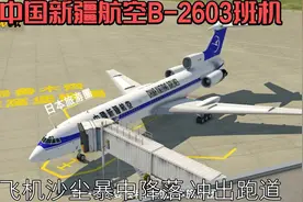 中国新疆航空B-2603班机，飞机沙尘暴中降落，冲出跑道视频封面