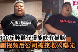 600斤胖猴仔曝能吃有猫腻,删视频后公司被挖收入曝光,网友:真不值视频封面