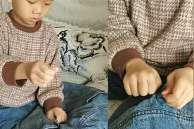 有模有样！河北6岁男孩给舅舅缝裤子，舅舅：他想让我带他出去玩视频封面
