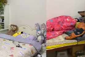 姐姐的房间VS弟弟的“杂物间” 网友：床上躺着的是宿管吗？
