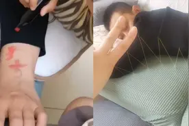男子躺5小时被妻子缝在沙发上，妻子：挺解压，孩子还给他涂美甲视频封面