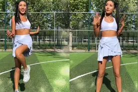 吉克隽逸挑战刘畊宏毽子操严重划水，扎双马尾露腹肌大长腿吸睛视频封面