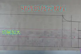 裙裤的裁剪方法，前片有育克结构，臀围部位打褶