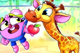 儿童益智动画：宝贝到动物园玩耍，很多动物·，给长颈鹿喂苹果视频封面