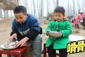 2岁宝宝和哥哥一起吃肉，爷爷奶奶猪肉炸丸子，小哥俩馋坏了视频封面