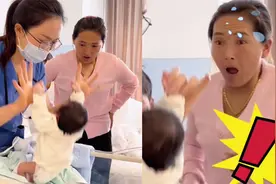 护士给新生儿检查原始反射，一旁奶奶吓出表情包：像是在拎小鸡崽视频封面