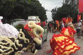 实拍广西博白婚礼：热闹壮观的舞狮子迎亲队伍，大排场真气派视频封面