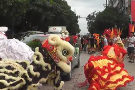 实拍广西博白婚礼：热闹壮观的舞狮子迎亲队伍，大排场真气派视频封面