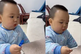 可爱！爸爸使坏一口吃掉萌娃的奶酪棒，萌娃淡定从容“以牙还牙”视频封面