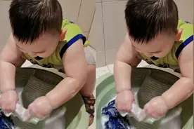 2岁萌娃模仿妈妈动作做家务，动作拿捏到位网友称赞：暖男一枚视频封面