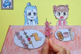 手绘定格动画：哪吒敖丙吃烧烤，两小只吃得津津有味！视频封面