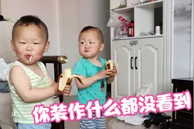 双胞胎狼吞虎咽吃香蕉，转眼间在客厅里随地大小便！真的太无语了视频封面