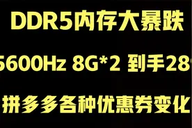 DDR5内存大暴跌，5600频率8G*2到手289，拼多多各种优惠券变化！视频封面