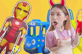 钢铁侠出现偷吃棒棒糖？晶晶姐姐棒棒糖不见了！角色扮演情景剧视频封面