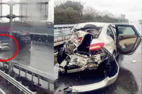 监拍：浙江一轿车高速路突然停车 大货车刹不住将其“撞飞”！视频封面