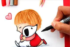 趣味简笔画，绘制一个抱着狗狗的小女生并着色，太棒了！视频封面