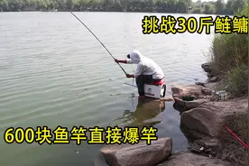 水库挑战30斤的鲢鳙，6.3米的鱼竿直接爆竿，这回损失有点大了视频封面