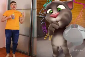 搞笑模仿秀：男孩模仿汤姆猫用吸管喝牛奶，居然还会打嗝！视频封面