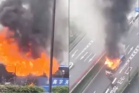 广州长途大巴路上着火 消防：全车过火，暂无人员伤亡视频封面