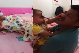 萌娃发烧的时候想爸爸，爸爸连夜赶回家之后，萌娃的反应亮了！视频封面