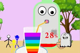 定格动画：不同颜色的火柴人变身饮料，竟把杯子染成彩虹色！视频封面