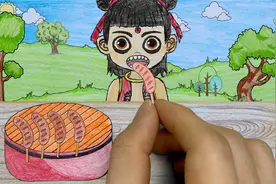 手绘定格动画：哪吒和敖丙一起吃烤肠，好东西分着吃视频封面
