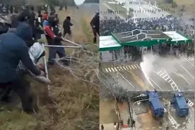 大批难民拆铁丝网突破边境，波兰出动水炮车，难民被抓捕嚎啕大哭视频封面
