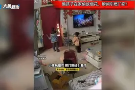 熊孩子在家偷放烟花，瞬间引燃门帘！网友：必须给他过个完整童年视频封面