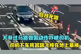 大爷过马路假动作吓司机，不料遇到狠角色不惯他，结果肠子毁青了视频封面
