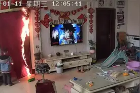 俩孙子客厅放烟花不慎点燃门帘 奶奶闻声赶来冷静处理视频封面