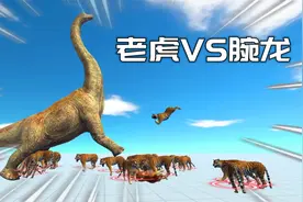 20只老虎挑战一头腕龙，老虎被一脚踢飞？视频封面