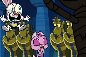 萌萌兔和猫咪玩鬼屋探险，吓得萌萌兔一路尖叫，简直丢尽了脸！视频封面