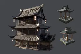 3DMAX：古风小楼建筑模型搭建，古风屋顶场景建模教学