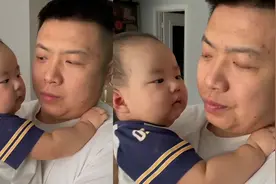 爸爸背着宝宝吃东西！宝宝转头爸爸立马吃，结果宝宝跟人精一样视频封面