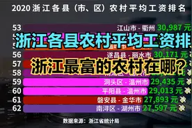 2020浙江各县农村平均工资排行榜，猜猜浙江哪里的农村最有钱？视频封面