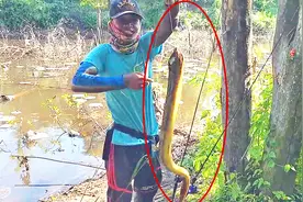 野钓：罕见大货咬钩，男子苦战半天拽出来，感觉快要”成精“了！