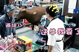 老大爷去超市偷换标签，想2.8元买一头牛回家，收银员发现被气死视频封面