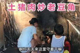 广东妹嫁广西农村青菜自给自足 一盘豆角炒土猪肉母子4人吃得满足视频封面