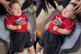 人类幼崽感受按摩，被吓得站在椅子上，又享受又害怕的表情绝了视频封面