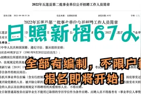 山东日照事业单位新招67人，全部有编制，不限户籍，报名即将开始视频封面
